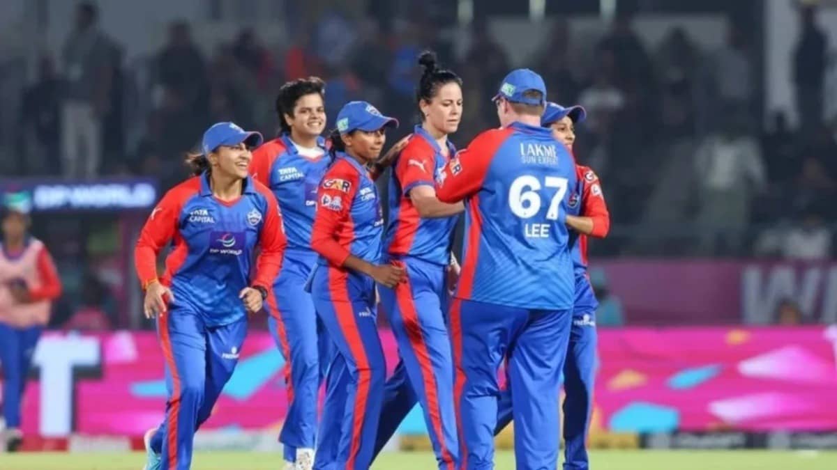 Delhi Capitals players celebrating after taking a wicket in WPL 2026