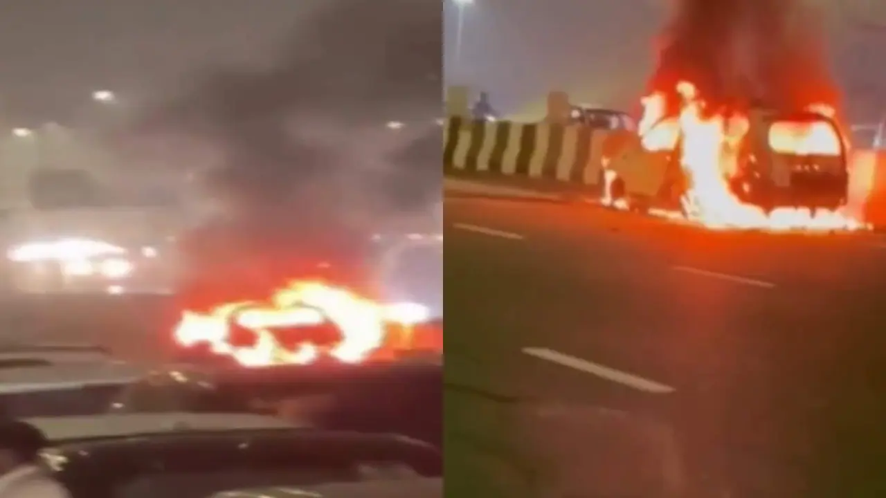 Man Burnt Alive as Car Erupts in Flames on Delhi-Meerut Expressway Days Before His Marriage | Video Man Burnt Alive as Car Erupts in Flames on Delhi-Meerut Expressway Days Before His Marriage | Video