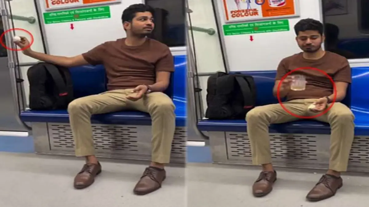 Delhi Metro Shocker: Man Uses Handrail to Peel Egg, Drinks Alcohol Onboard