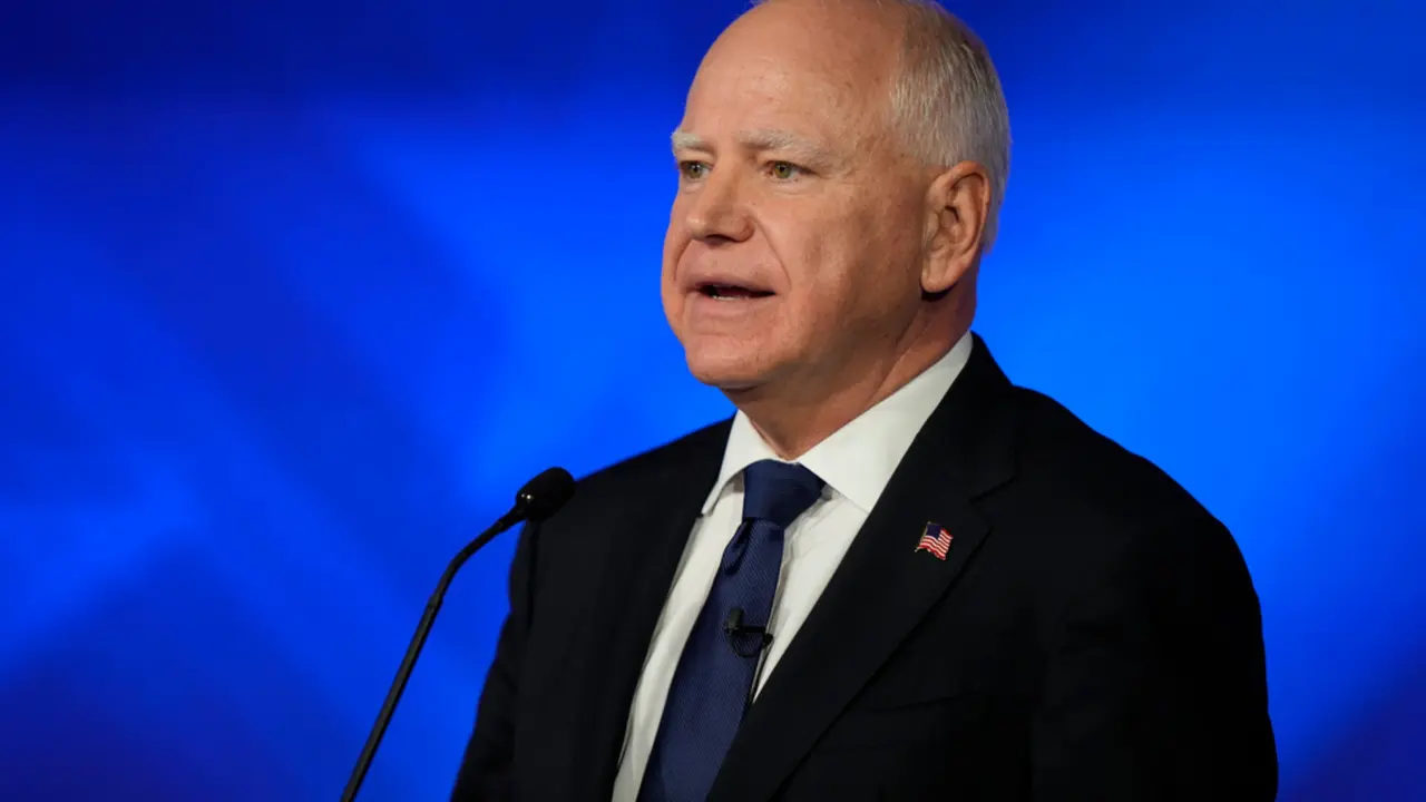 Democratic vice presidential nominee Minnesota Gov. Tim Walz speaks during a vice presidential debate
