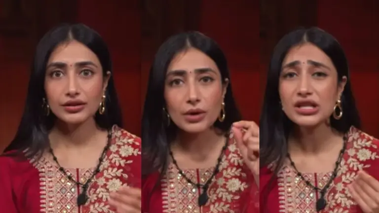 लाल सूट पहना, बिंदी लगाई...पवन सिंह की ख्वाहिश पूरी करने के लिए राइज एंड फॉल शो में दुल्हन की तरह सजीं धनश्री Dhanashree Verma Red Suit