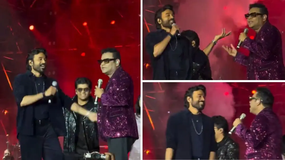 Viral Videos: Dhanush Joins AR Rahman's Wonderment Concert In Chennai To Perform Duet On Usure Pogudhey, Fan Frenzy Ensues Dhanush surprises fans at AR Rahman concert