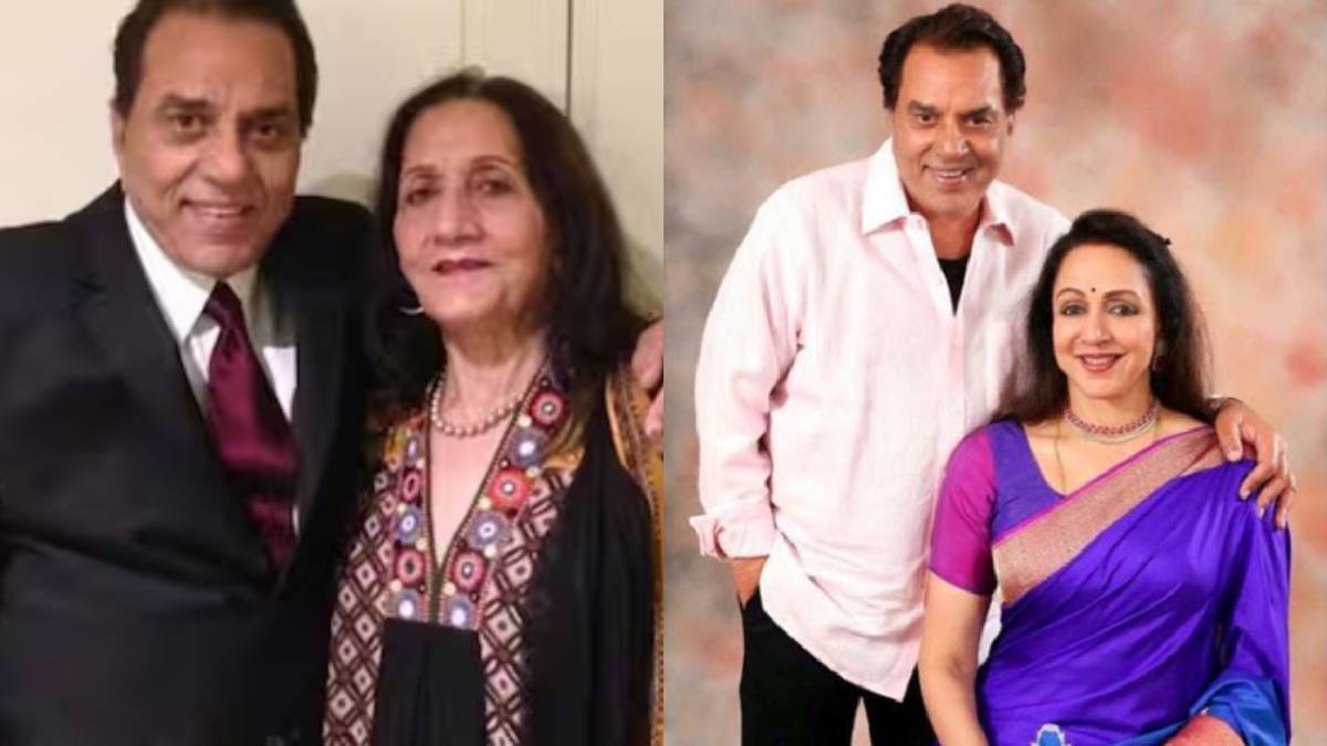 Dharmendra with Prakash Kaur and Hema Malini