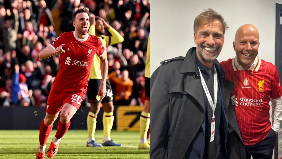 Diogo Jota, Jurgen Klopp, and Arne Slot