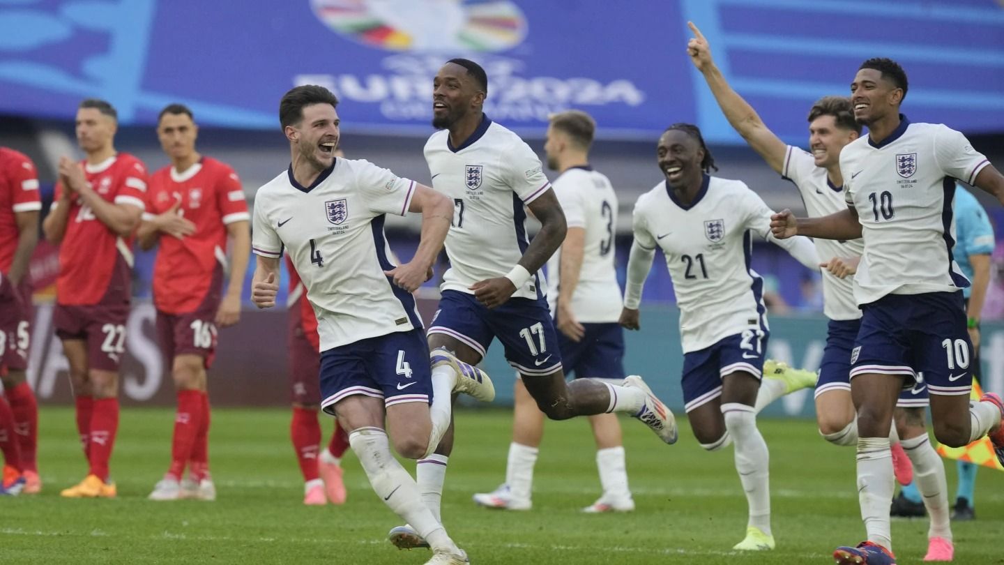 England players celebrate win over Switzerland in EURO 2024 Quarterfinal.