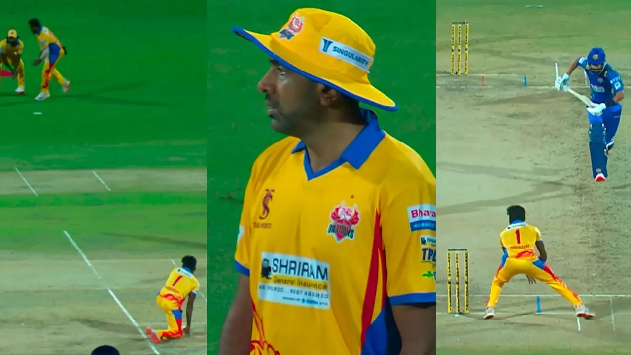 drama in tnpl 2025 three times misfield as batsmen takes 4 runs in overthrow makes Ravichandran Ashwin angry
