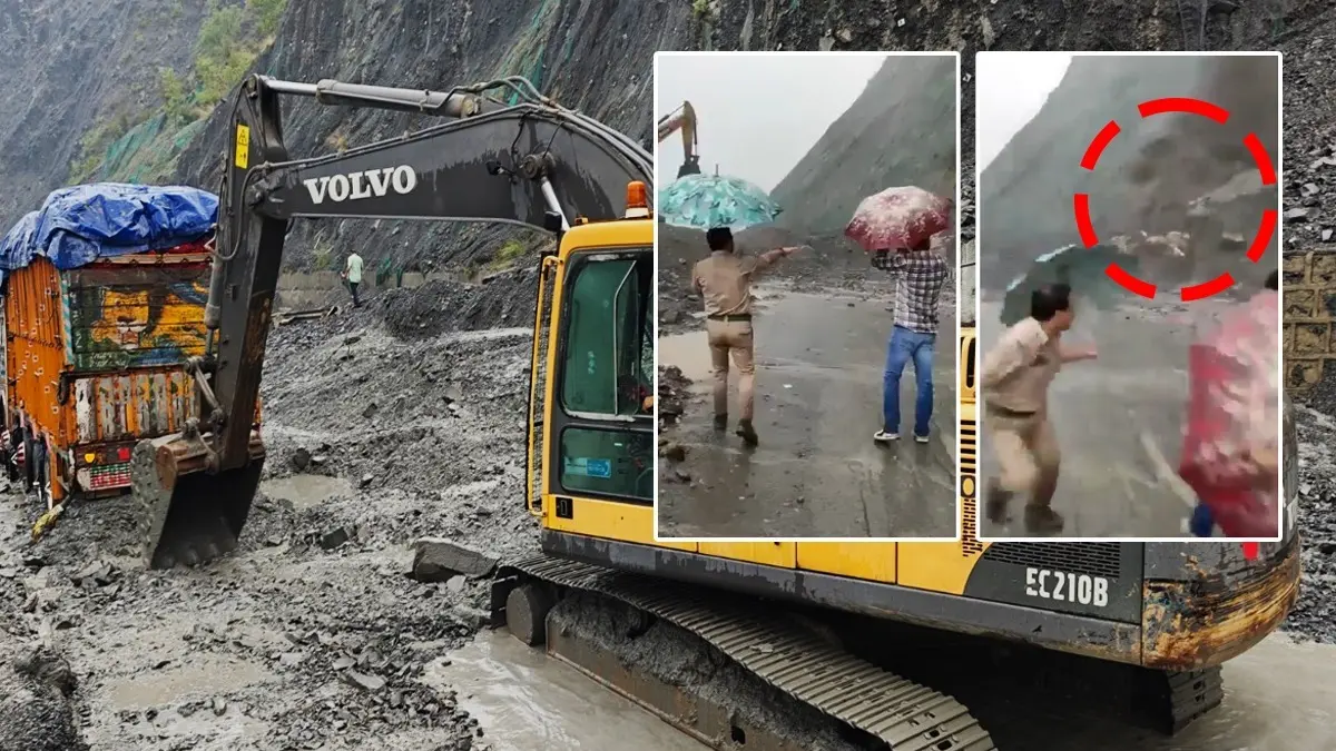 Dramatic Escape Caught on Cam as Landslide Hits Jammu-Srinagar National Highway; Police Official, Locals Narrowly Survive Dramatic Escape Caught on Camera as Landslide Hits Jammu-Srinagar National Highway