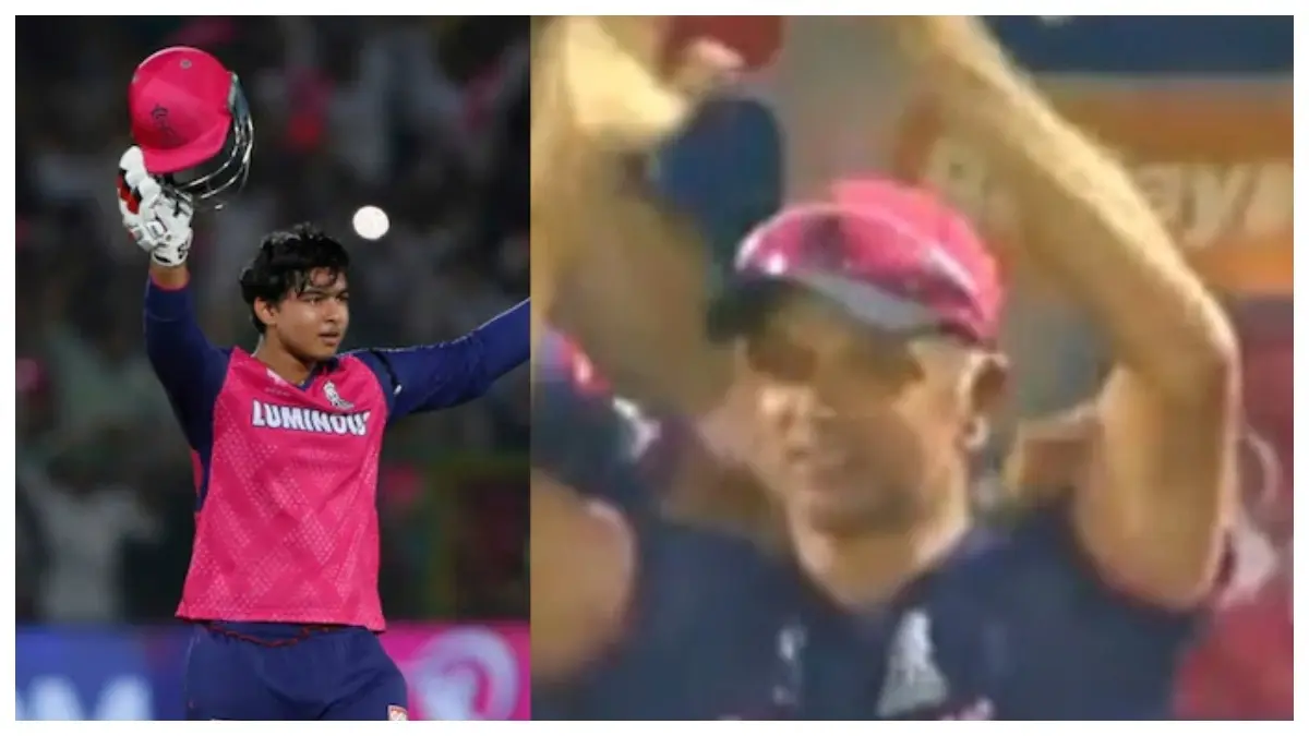 Rahul Dravid Stunningly Ditches His Wheelchair to Celebrate Vaibhav Suryavanshi's Record-Breaking IPL Ton vs GT | WATCH Dravid celebrates Vaibhav's ton