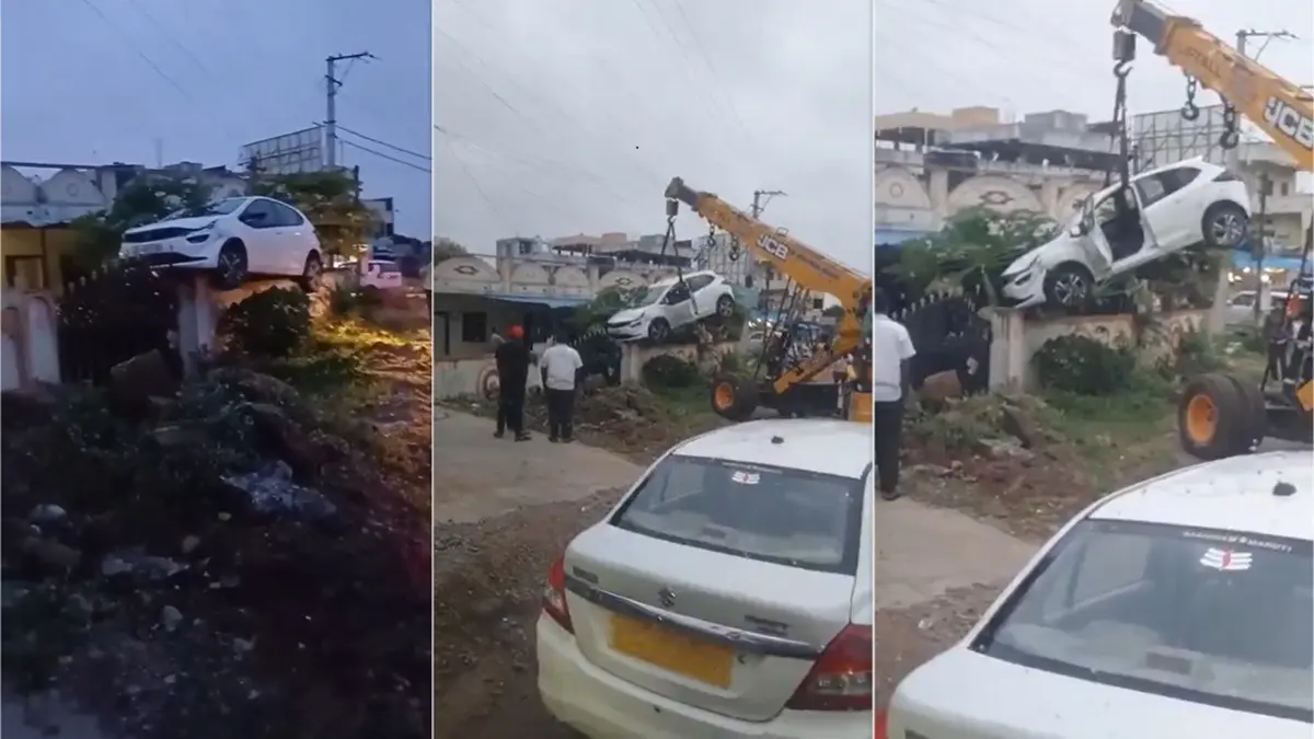 Drunk Driver Crashes And Lands Car Onto House Wall In Hyderabad, Video Goes Viral Drunk Driver Crashes And Lands Car Onto House Wall In Hyderabad, Video Goes Viral