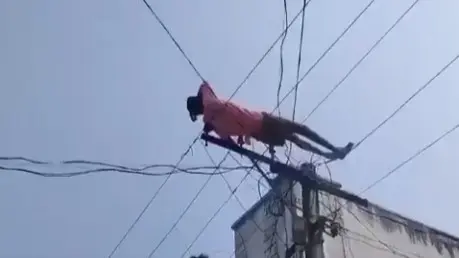Drunk Man Naps on Electric Wires After Climbing Pole in Andhra's Manyam | Viral Video Drunk Man Naps on Electric Wires After Climbing Pole in Andhra's Manyam | Viral Video