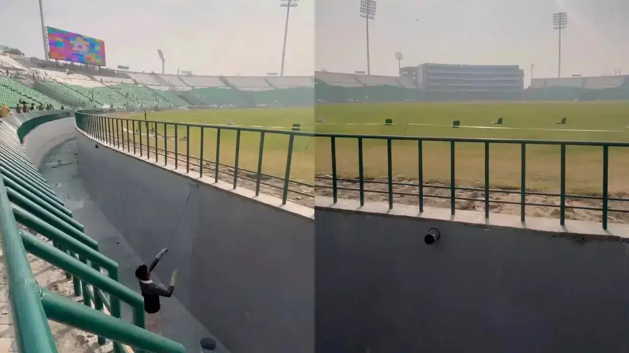 PCB's BIZARRE Way to Prevent Invaders at Gaddafi Stadium During ICC Champions Trophy 2025 is LAUGHABLE | WATCH Dry moat at Gaddafi Stadium