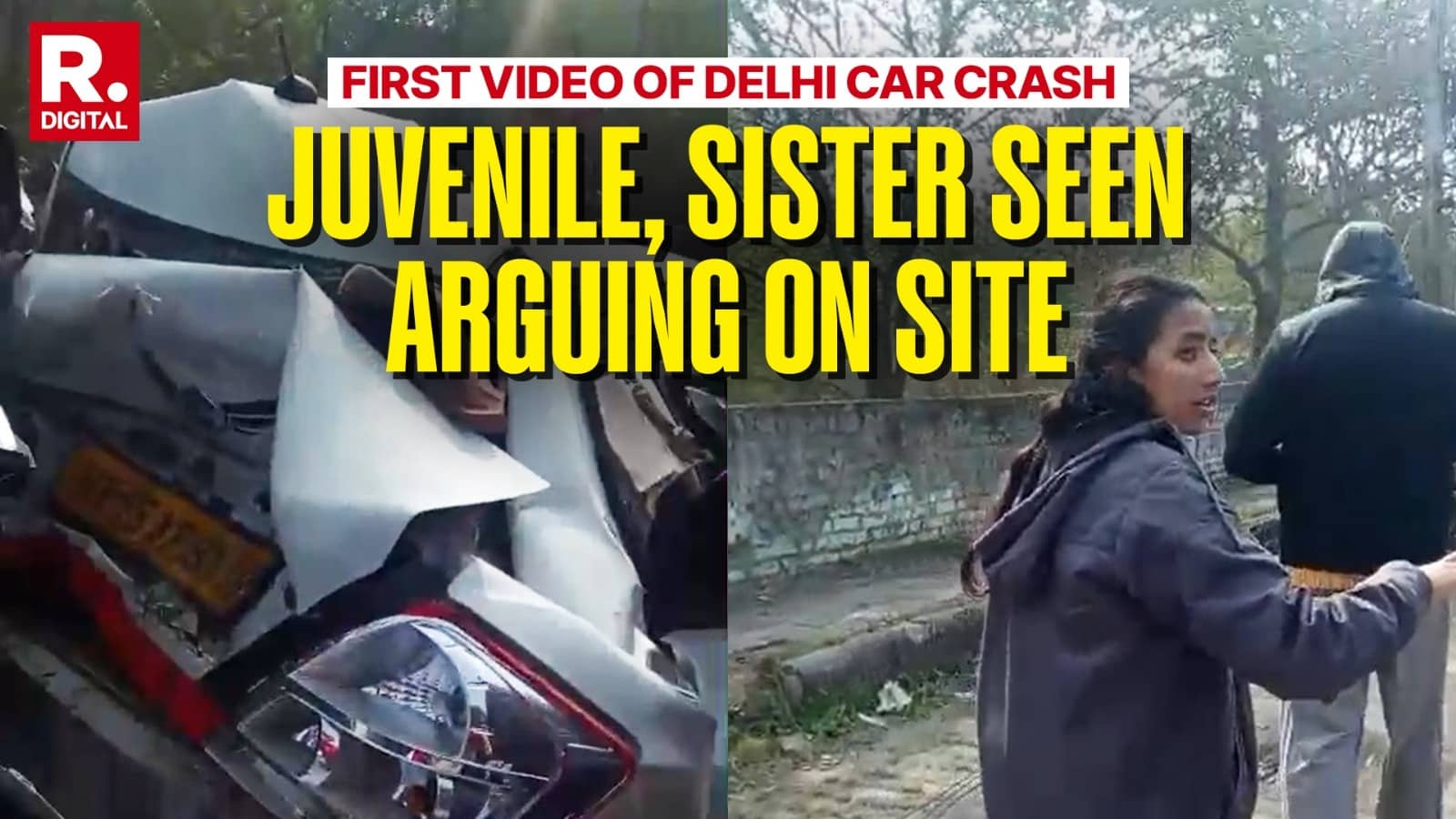 Dwarka Crash: First Visuals Emerge From Accident Site; Juvenile Driver, Sister Seen Arguing in Video