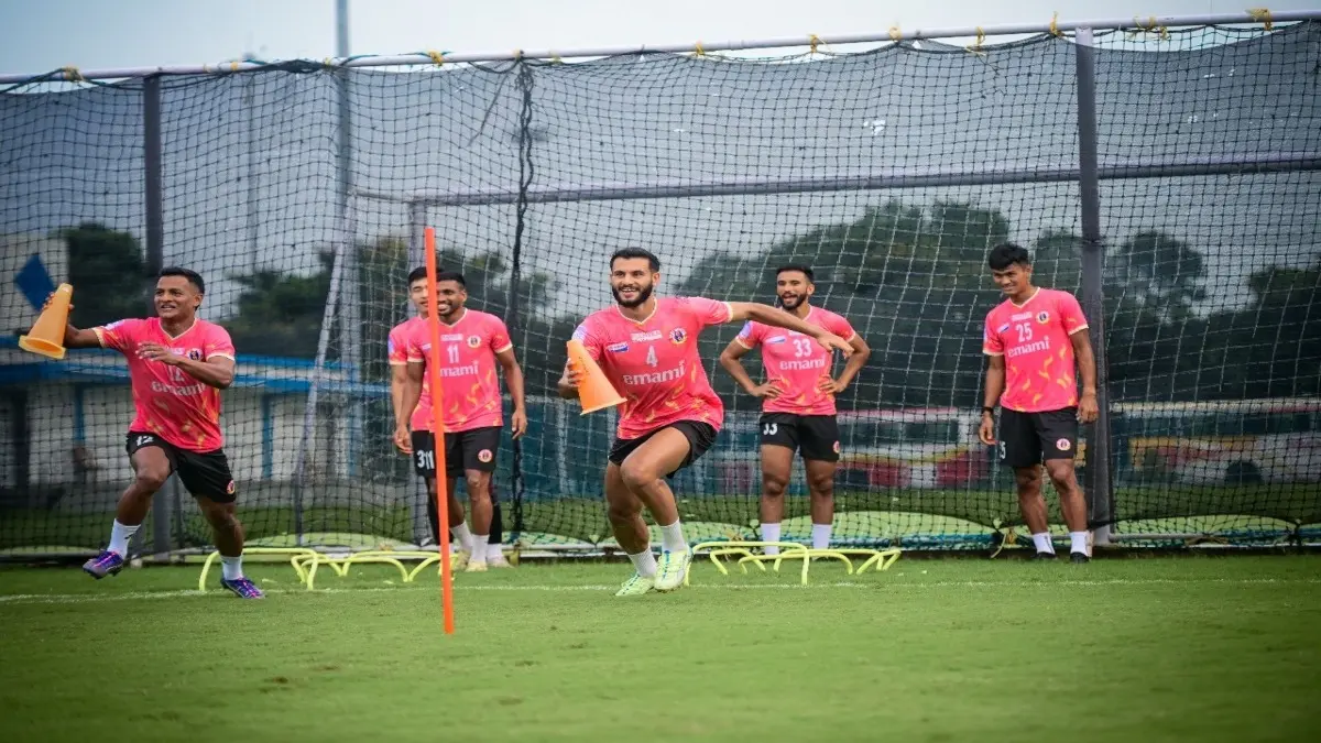 East Bengal players during a practice session