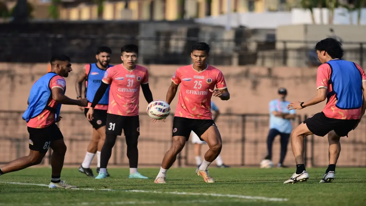 East Bengal players during a practice session