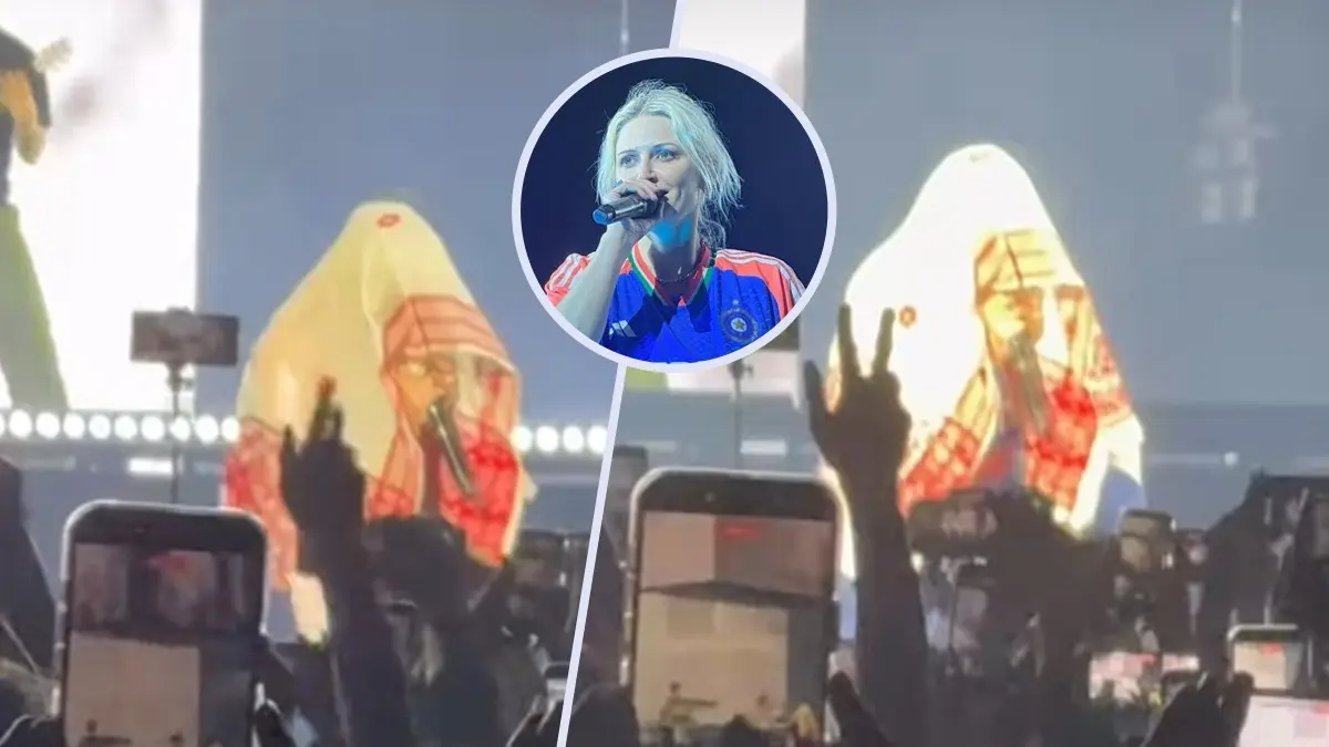 Emily Armstrong of Linkin Park performed in Bengaluru wearing a Gamusa