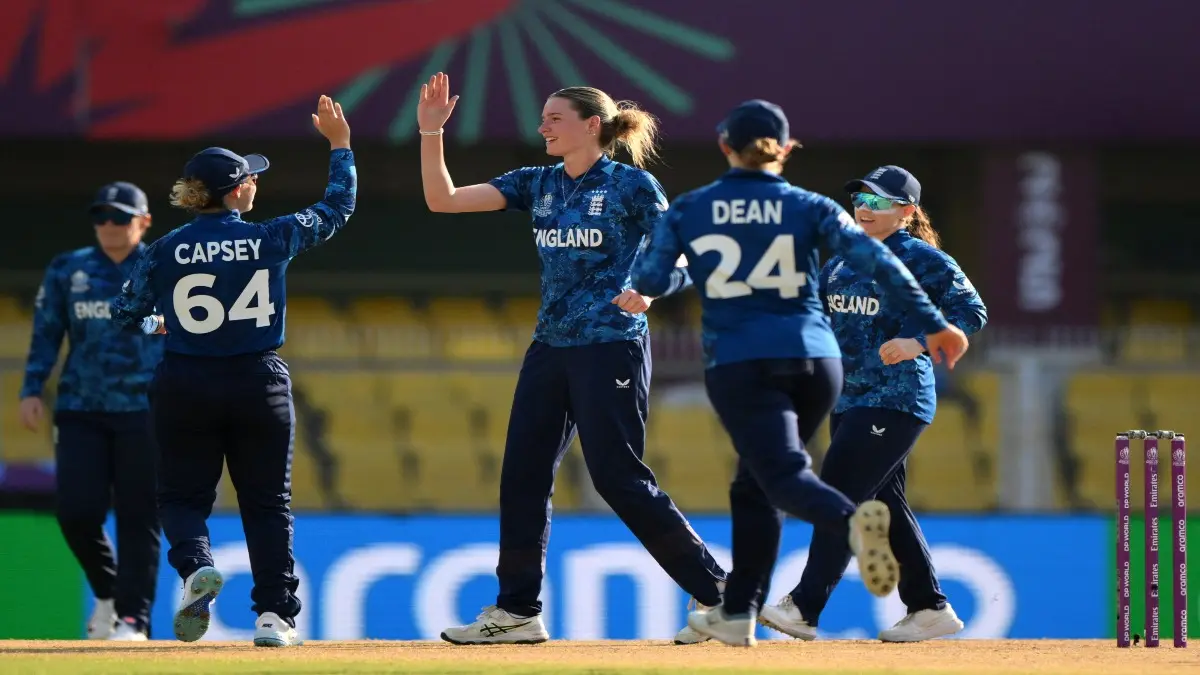 England players celebrate a wicket