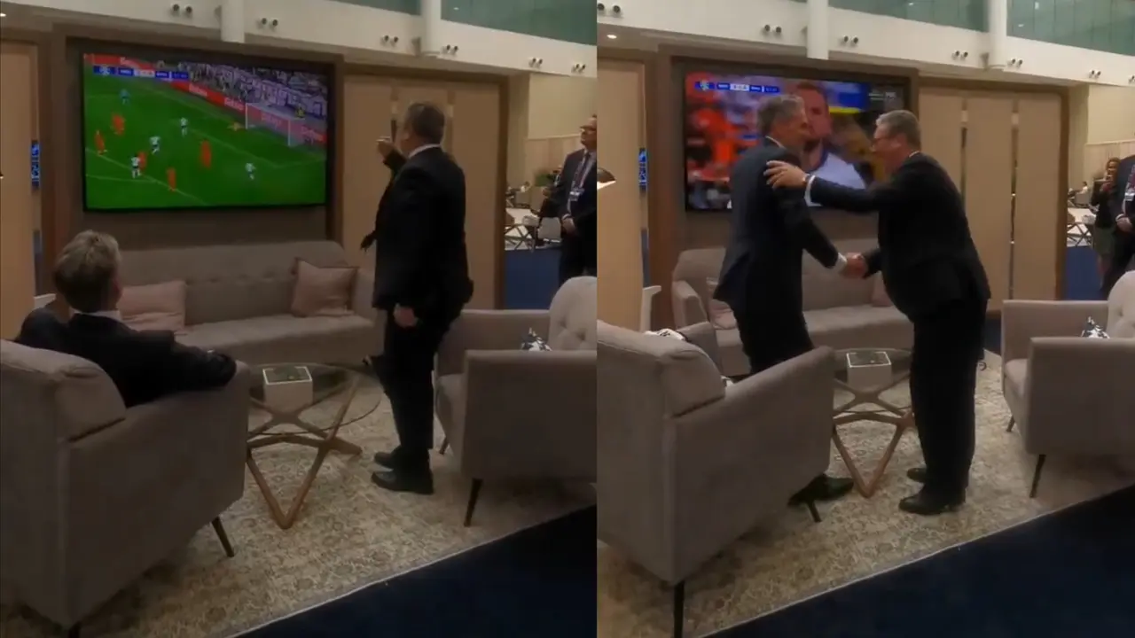 English PM Keir Starmer, Celebrates England's Euro 2024 Win Over Netherlands Infront Of Dutch PM Keir Starmer celebrates England's Euro 2024 win over Netherlands in front of Dick Schoof