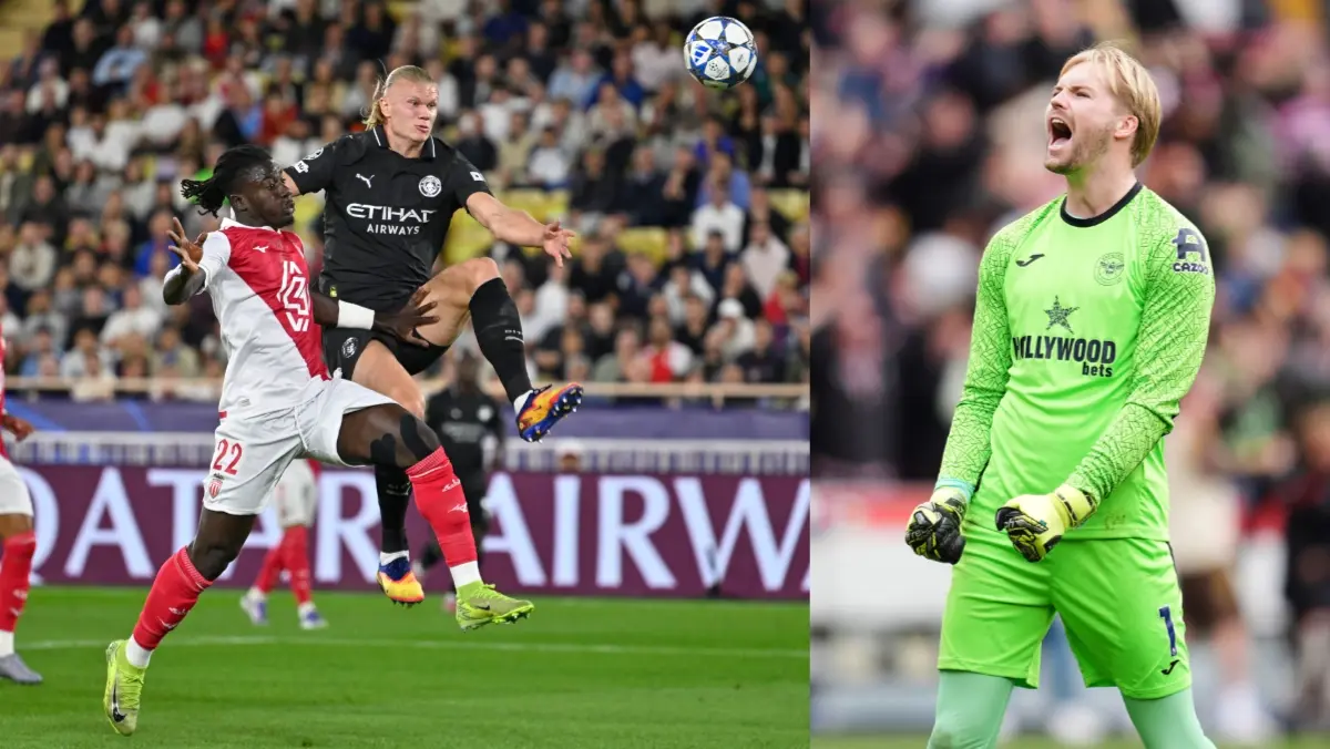 Erling Haaland and Brentford goalkeeper Caoimhin Kelleher