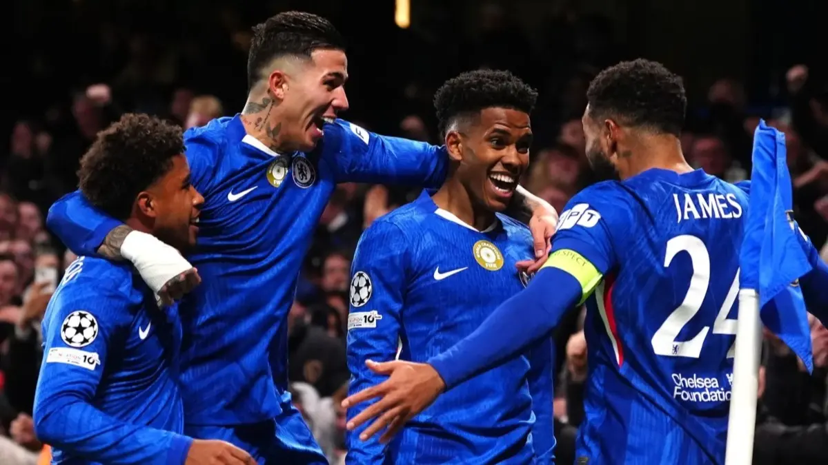 Estevao celebrates with his Chelsea teammates