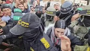 Video Shows Exact Moment Hamas Hands Over Israeli Hostage Arbel Yehoud to The Red Cross Live moment of handing over Israeli detainee Arbel Yehuda