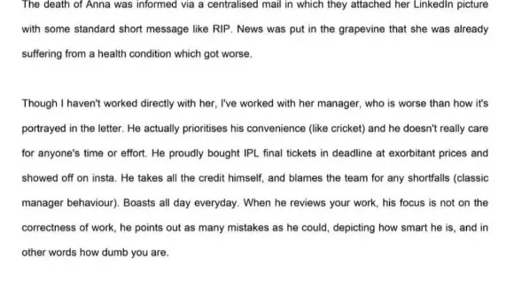 EY Employee's Shocking Claims About Toxic Work Culture After Colleague's Death