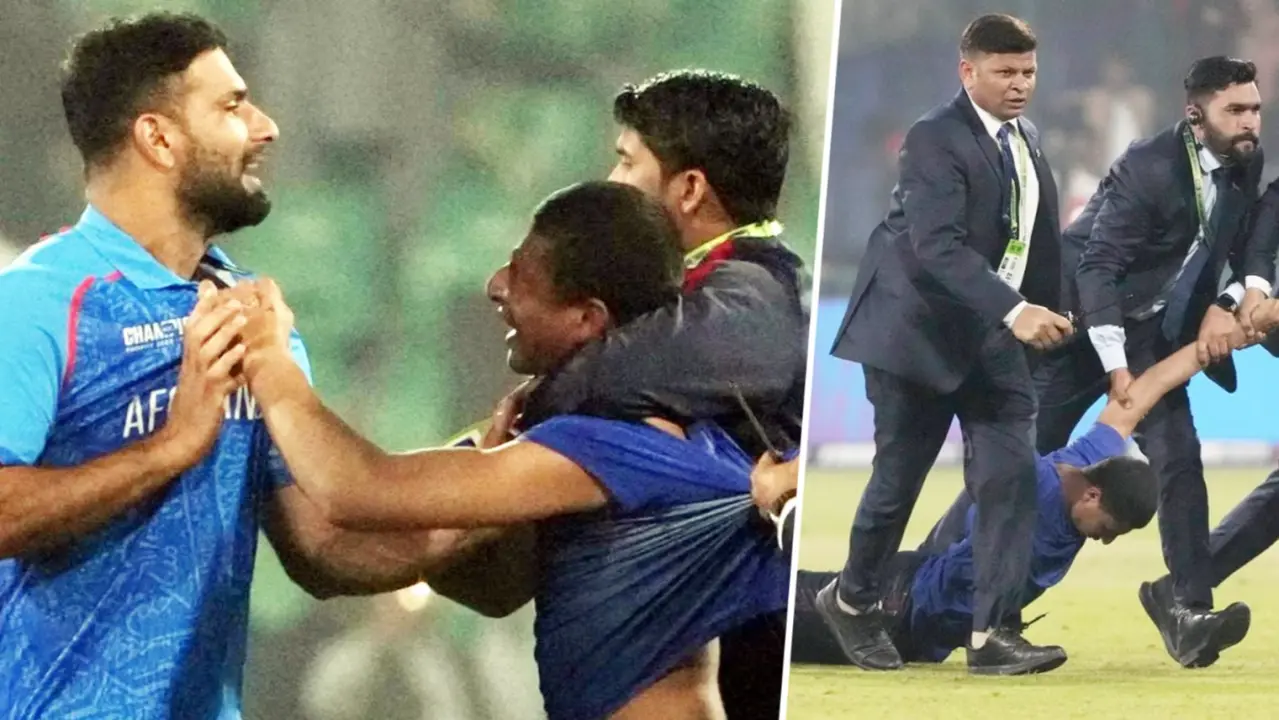 fan enters in lahore gaddafi stadium grabs afghanistan player collar