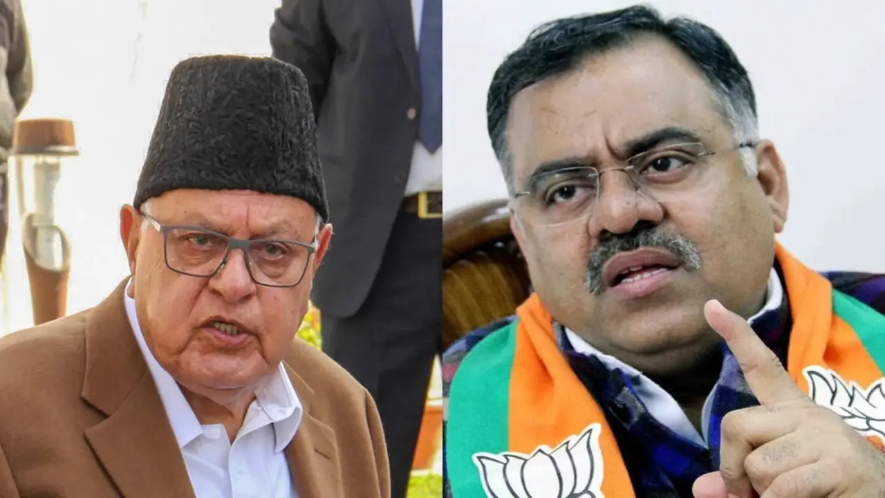Farooq Abdullah (L) and Tarun Chugh