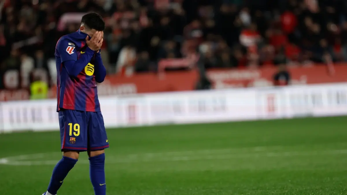 FC Barcelona Host Levante In La Liga Looking To Rebound From Consecutive Losses FC Barcelona's Roony Bardghji reacts after Girona match