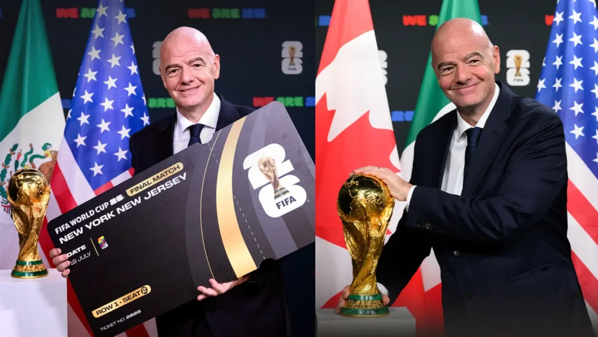 FIFA President Gianni Infantino with the World Cup trophy