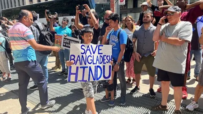 File photo of protesters in Downtown Toronto who were demonstrating over violence against Hindus in Bangladesh