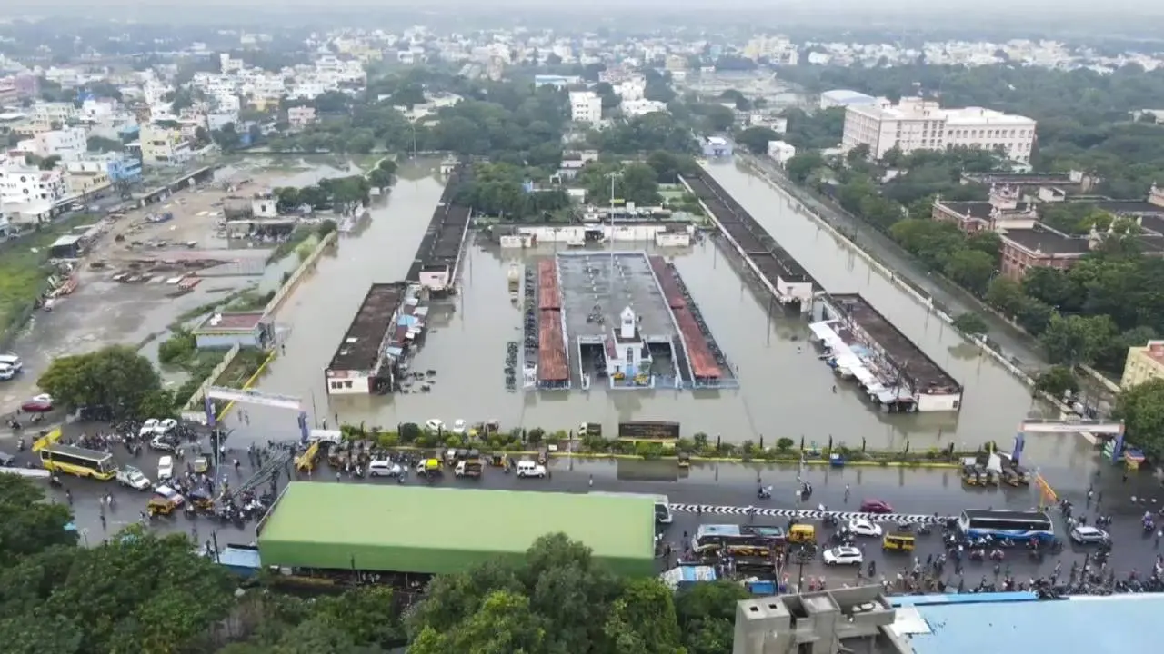 Flooded Villupuram following heavy rainfall in aftermath of Cyclone Fengal