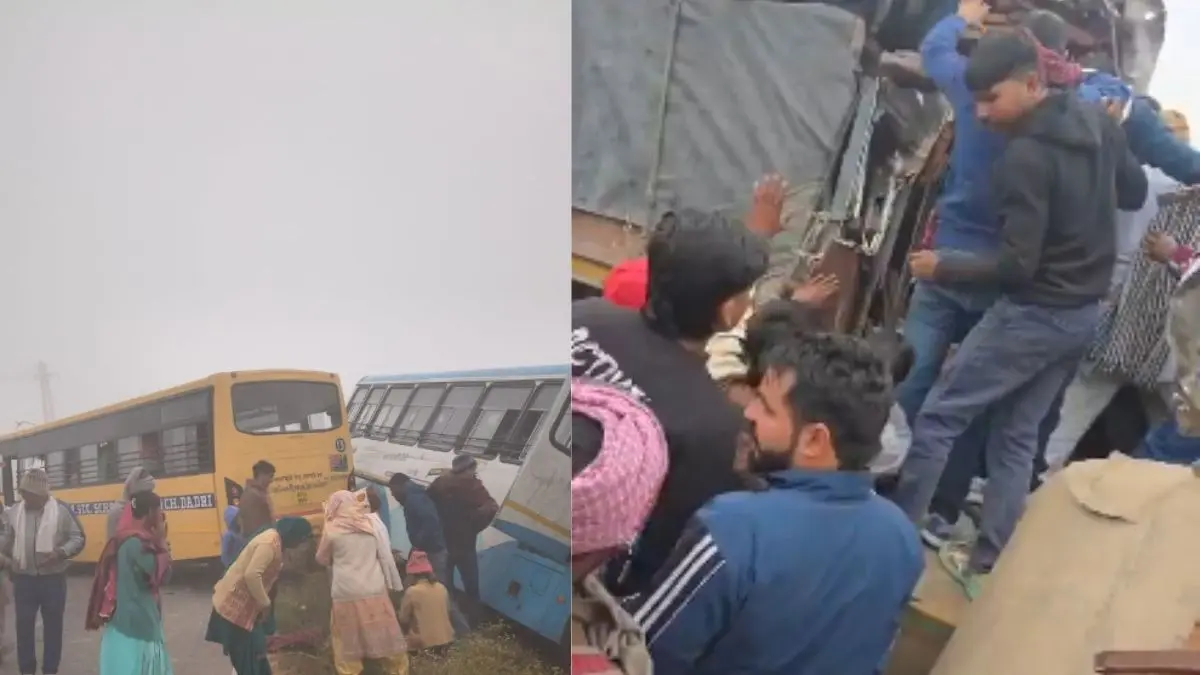 fog accidents India, Haryana bus collision, Greater Noida pile-up, road safety winter, dense fog crash, North India fog news, bus accident Haryana, visibility accident, Greater Noida traffic, winter driving hazard