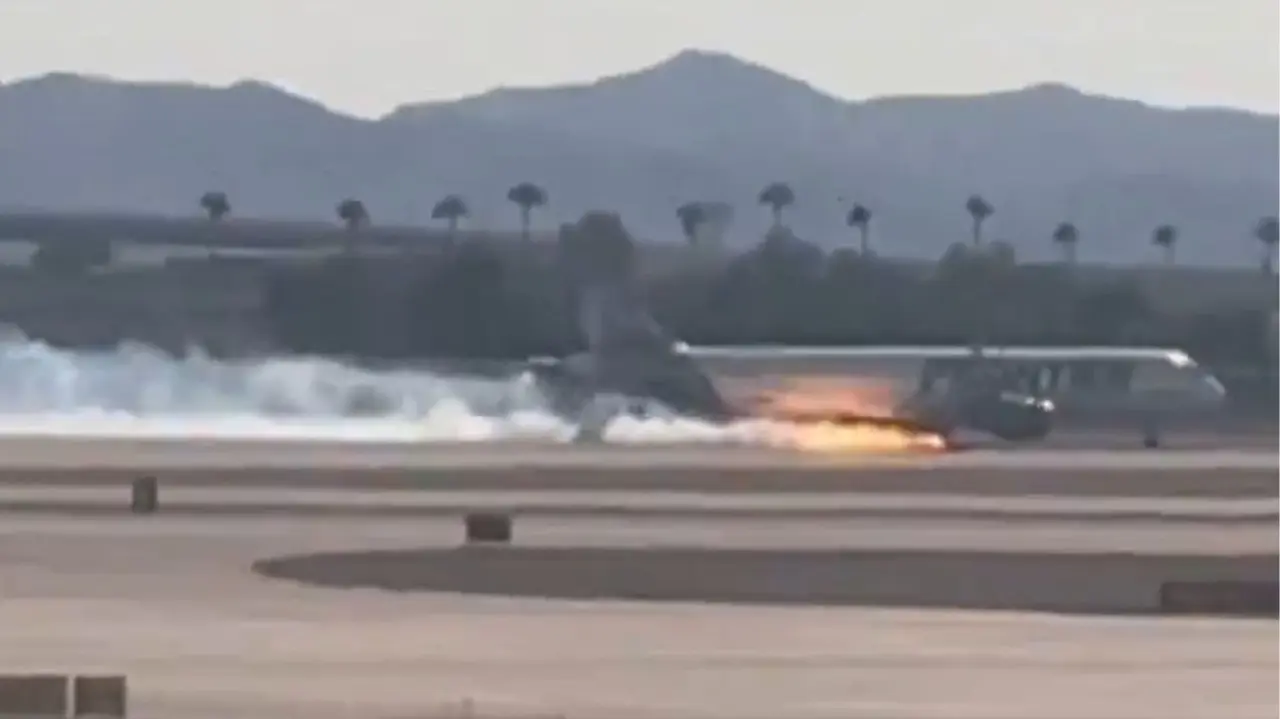Video Shows Frontier Airlines Flight Catching Fire While Landing at Las Vegas Airport Frontier Airlines Jet Catches Fire