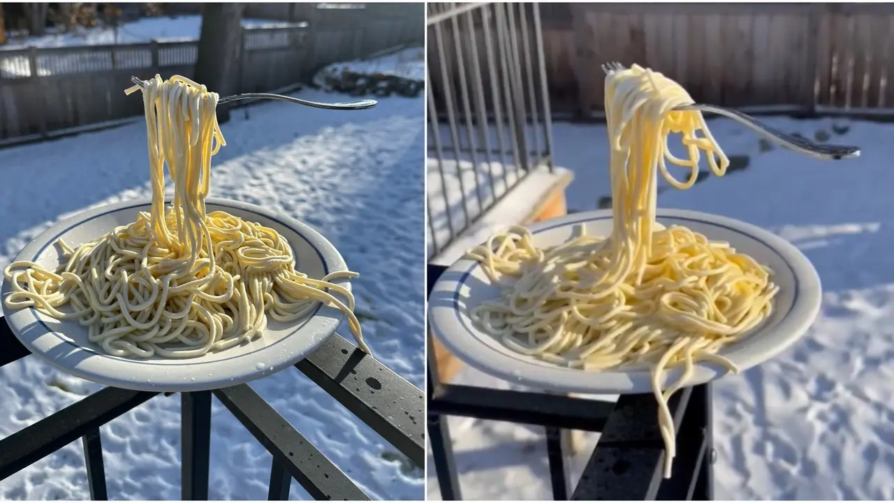 Frozen Pasta!: Spaghetti & Fork Freeze Mid-Air As Temp Drops To -29.4°C In USA