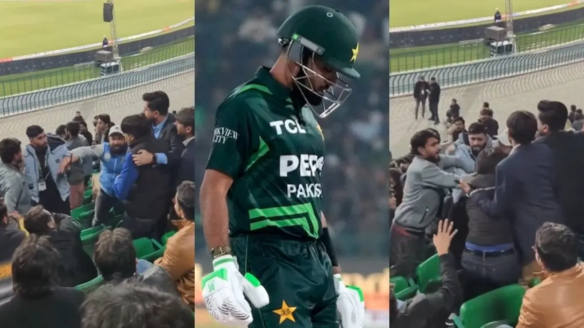 WATCH | Fight in Gadaffi! Fans Thrash Spectator For Speaking Against Babar Azam During Pak vs Aus 1st T20I Gadaffi Stadium fight, Babar Azam