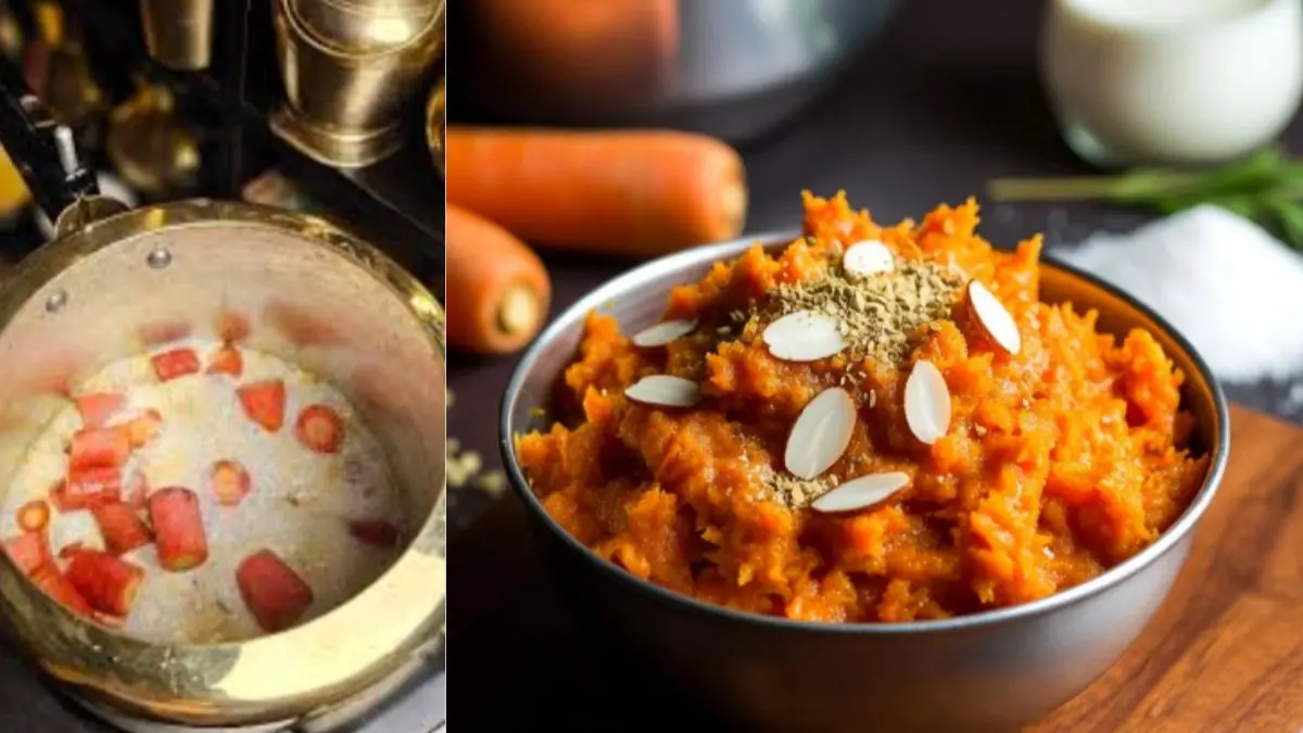 Gajar Halwa in Cooker: गाजर का मलाईदार हलवा 7 मिनट में करें तैयार, कुकर में बनाएं, बिना घिसे आसान रेसिपी Gajar Halwa in Cooker