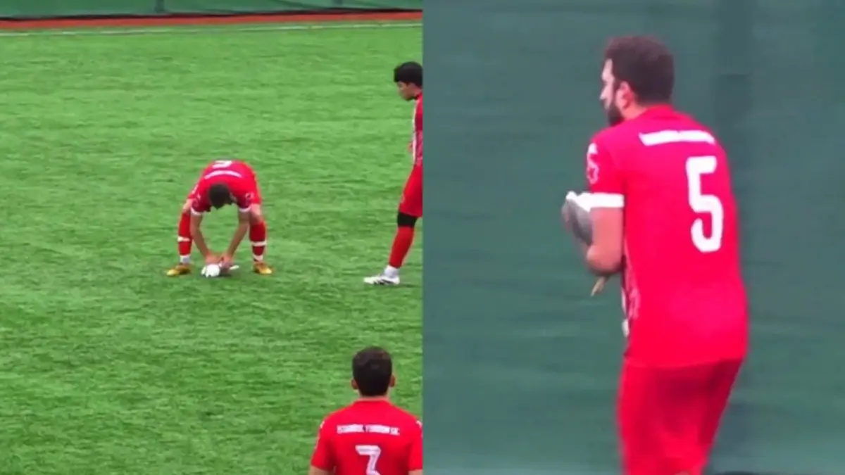WATCH| Turkish Footballer's Heartwarming Act And Quick Thinking Saves Seagull's Life Mid-Match In Istanbul Gani Catan saves a bird's life