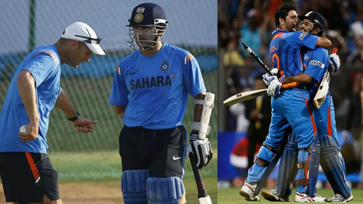 Gary Kirsten, Sachin Tendulkar, Yuvraj Singh and MS Dhoni