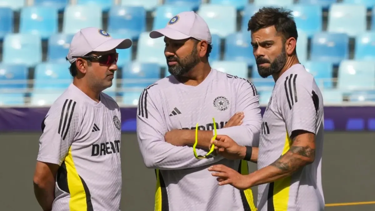 Gautam Gambhir, Rohit Sharma and Virat Kohli during Champions Trophy