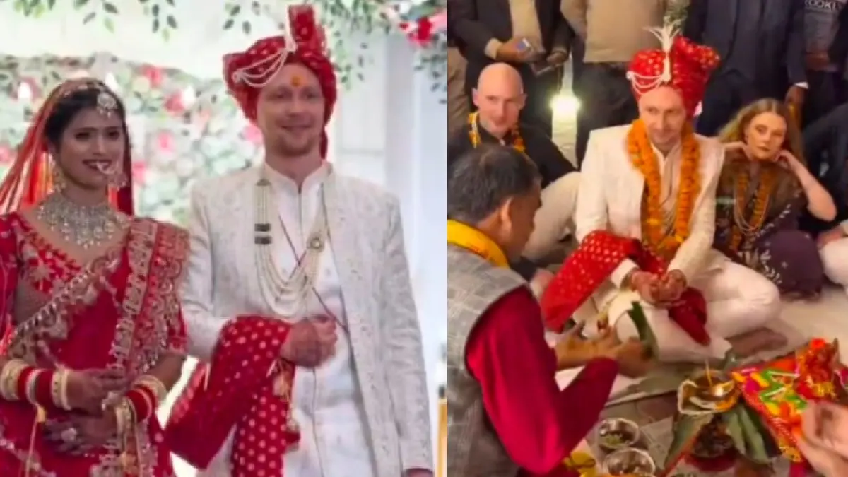 VIRAL: बाराबंकी में आई जर्मन दूल्हे की बारात, शेरवानी पहन देसी गानों पर किया डांस, भारतीय दुल्हन संग लिए सात फेरे Germany Groom Barabanki Bride