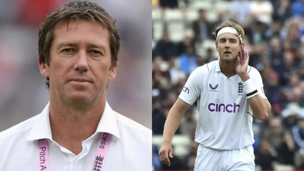 Glenn McGrath (L), Stuart Broad (R)