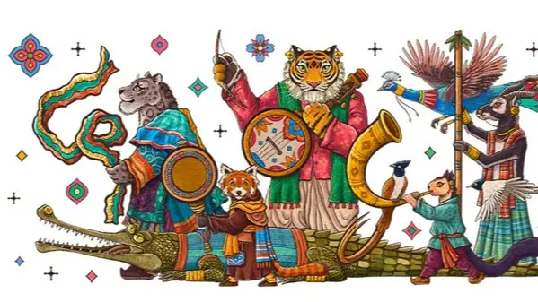 Google is celebrating India's 76th Republic Day with a special doodle featuring an Indian wildlife-themed illustration, highlighting the country's rich culture.