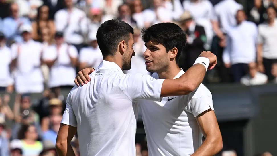 Carlos Alcaraz Joins Federer & Nadal In Eminent List After Beating Novak Djokovic At Wimbledon 2024 Carlos Alcaraz beats Novak Djokovic in Wimbledon 2024 final.