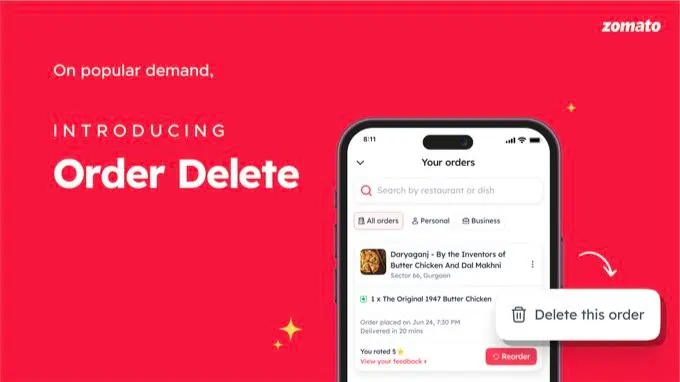 Zomato now allows users to delete order history