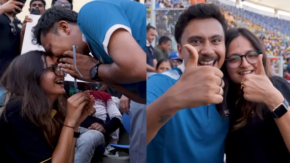 Gujarat Titans Fans Get Engaged During GT vs CSK IPL 2025 Clash At Narendra Modi Stadium, Video Goes Viral On Social Media Gujarat Titans fans get engaged during GT vs CSK game