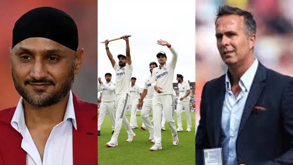'Would Tell Them to...': Harbhajan Singh Brutally Trolls Michael Vaughan Over His India-England Series Prediction After Oval Win Harbhajan Singh (L), Team India (C), Michael Vaughan (R)