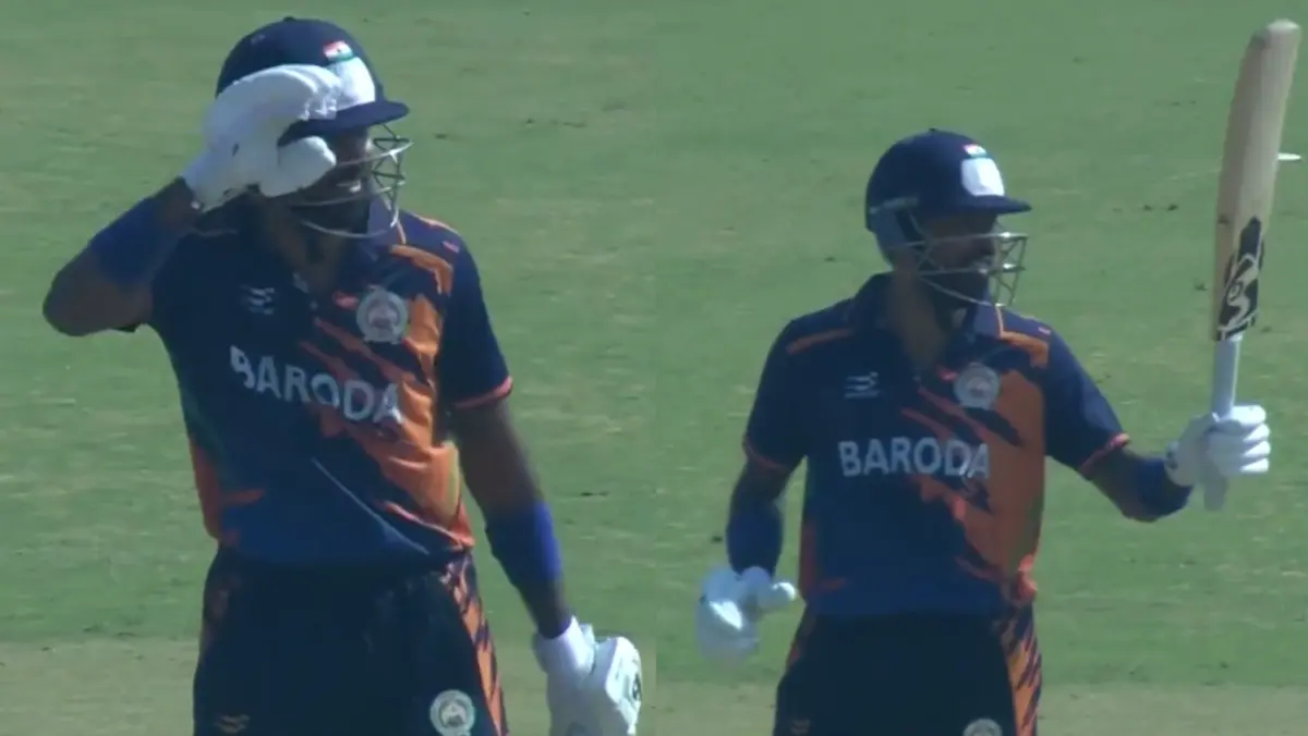 Hardik Pandya celebrates his maiden List A Hundred