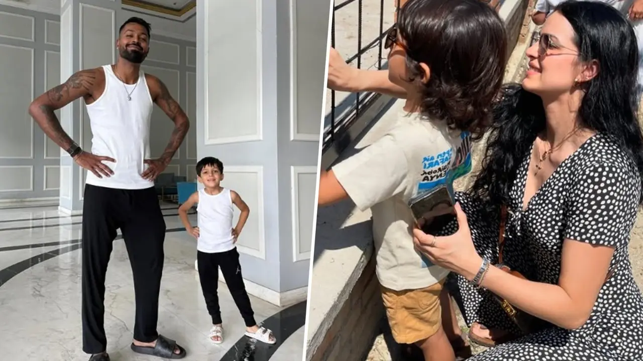 hardik pandya son agastya swings bat like his father in front of natasa