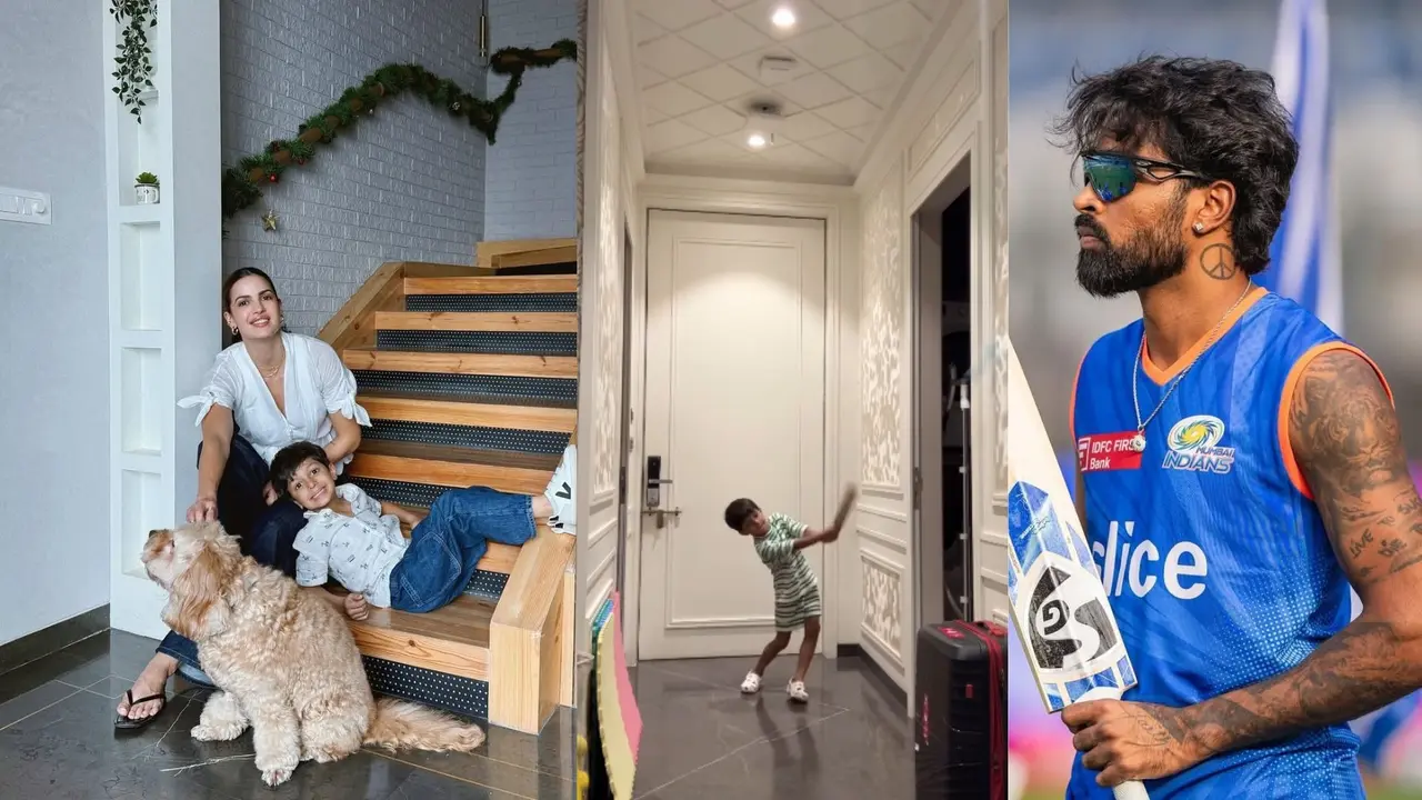 Hardik Pandya Son Play Cricket like his father natasa Stankovic reaction went viral