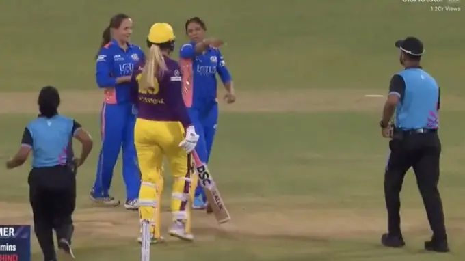 Harmanpreet Kaur and Sophie Ecclestone clash